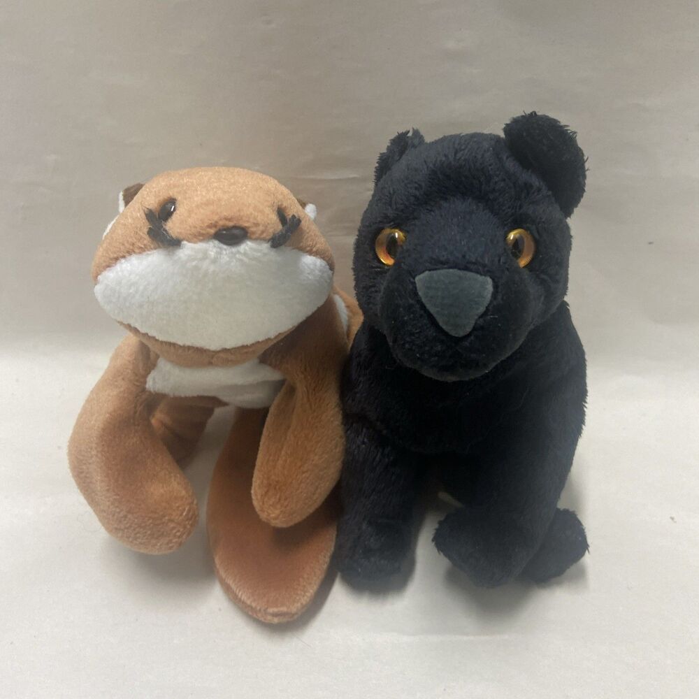 Beanie Babies Sly the Fox and Midnight the Panther Beanbag Plush No tags Vintage